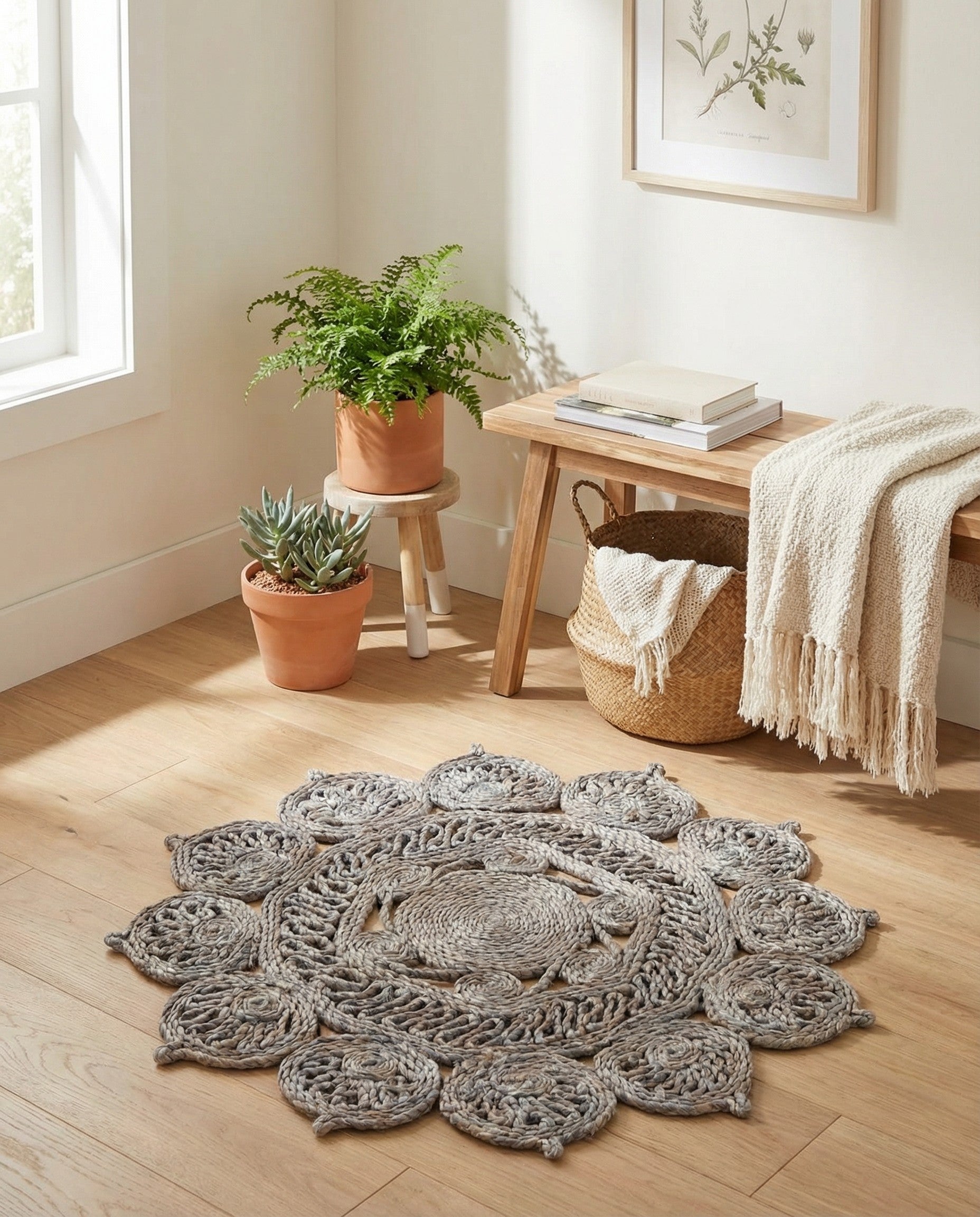  2' x 2'  Hand Braided Jute Round Rug