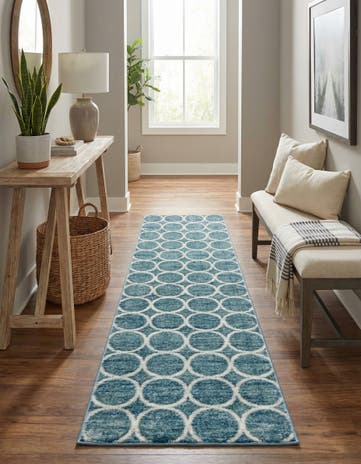 Blue Lattice Trellis Runner Rug