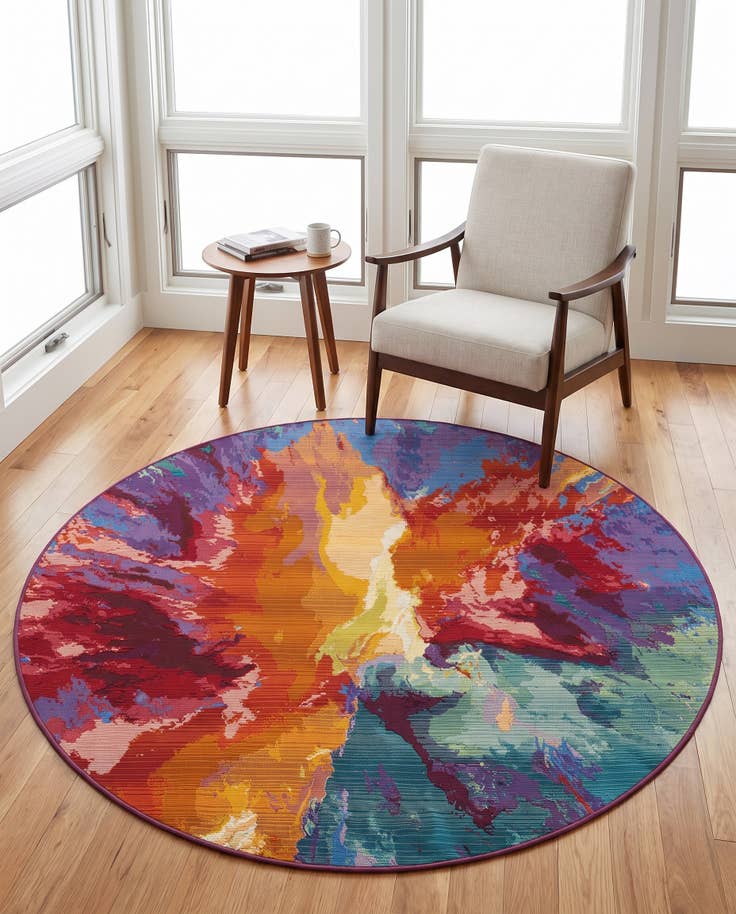 Detail image of 5' x 5' Easy-Clean Modern Indoor / Outdoor Round Rug