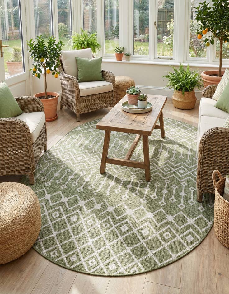 Detail image of 7' 10 x 10'  Washable Trellis Indoor / Outdoor Oval Rug