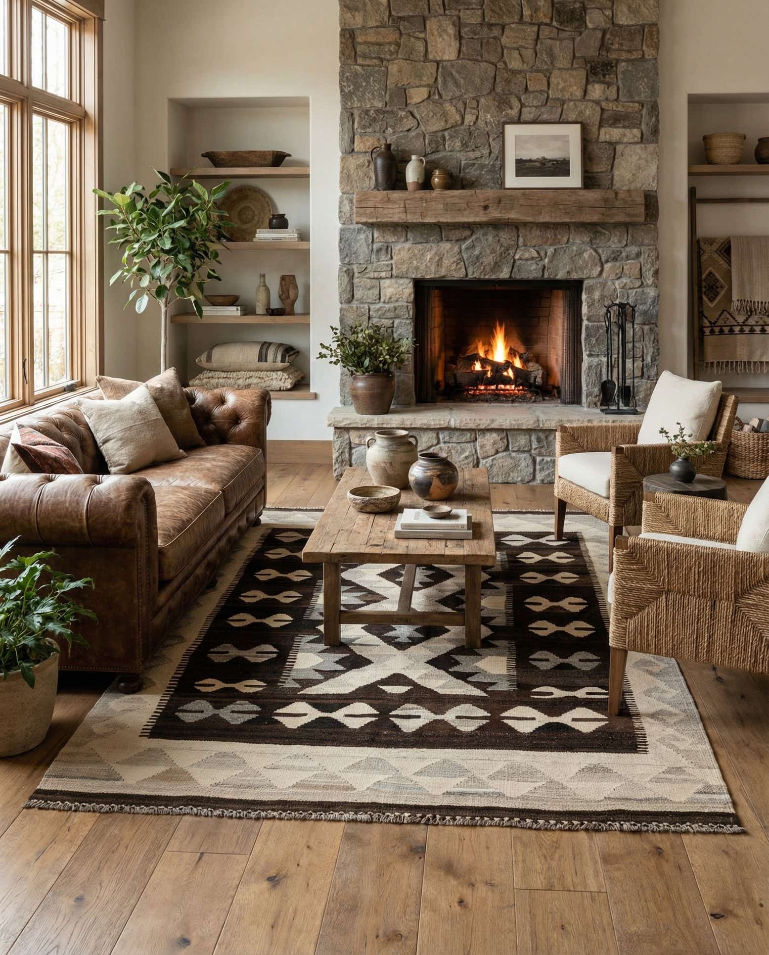 4' 11 x 6' 4 Hand Woven Kilim Maymana Wool Rug