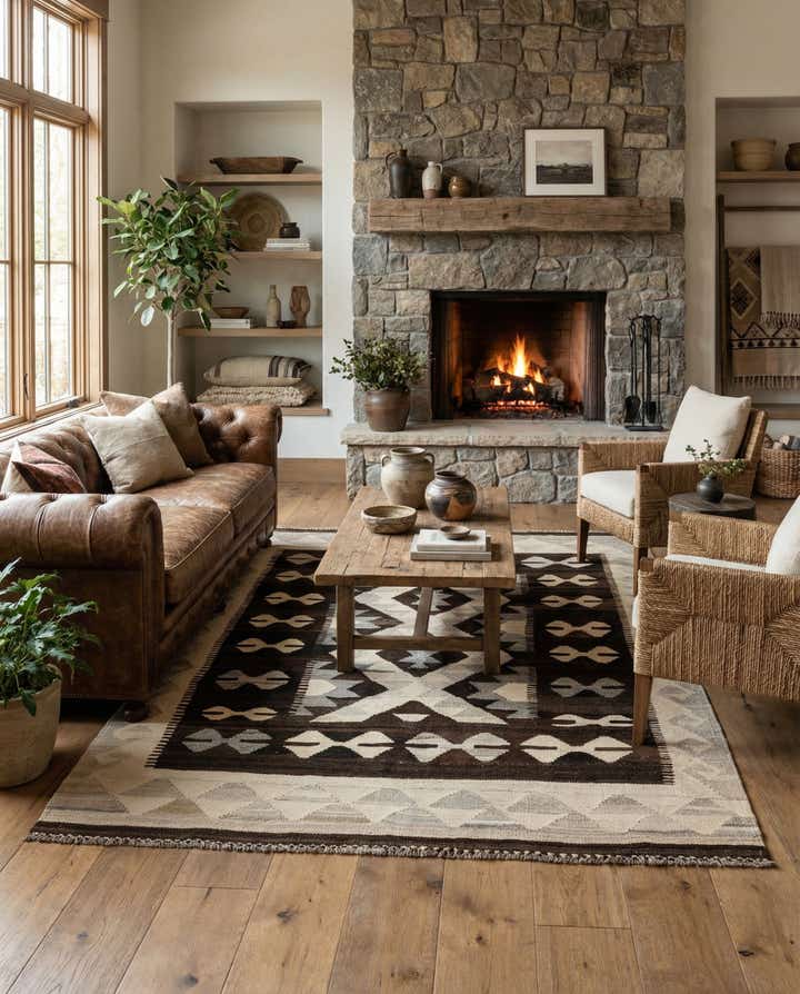 4' 11 x 6' 4 Hand Woven Kilim Maymana Wool Rug