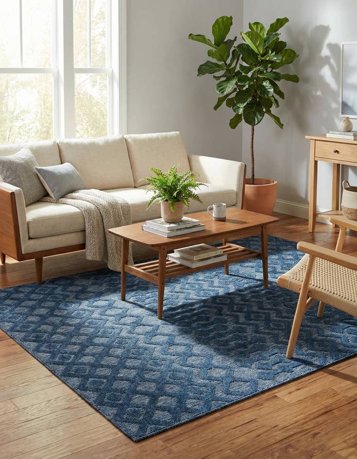 Detail image of  5' 3 x 8'  Washable Trellis Textured Indoor / Outdoor Rug