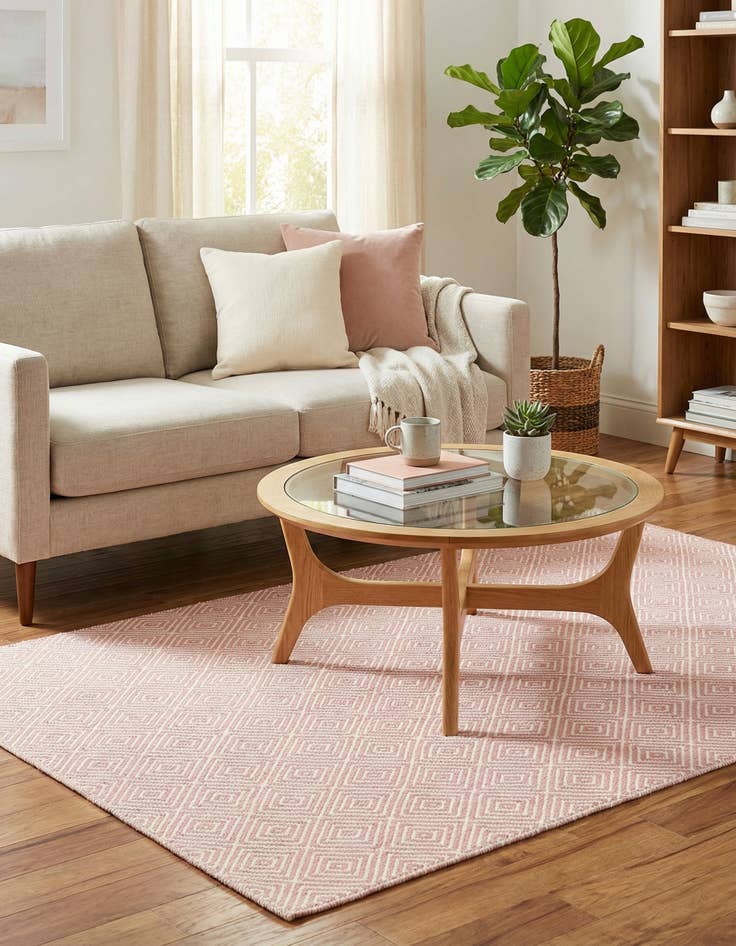 Detail image of  4' 1 x 6' 1  Hand Woven Geo Trellis Flatweave Rug