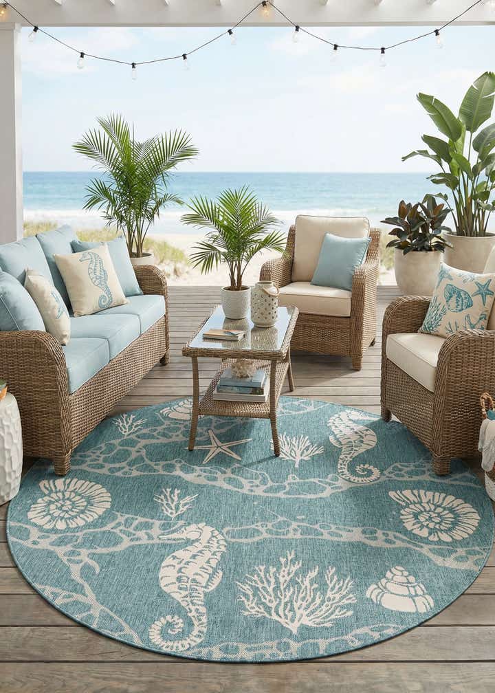7' 10 x 7' 10 Easy-Clean Coastal Indoor / Outdoor Round Rug