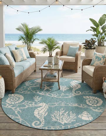 7' 10 x 7' 10 Easy-Clean Coastal Indoor / Outdoor Round Rug