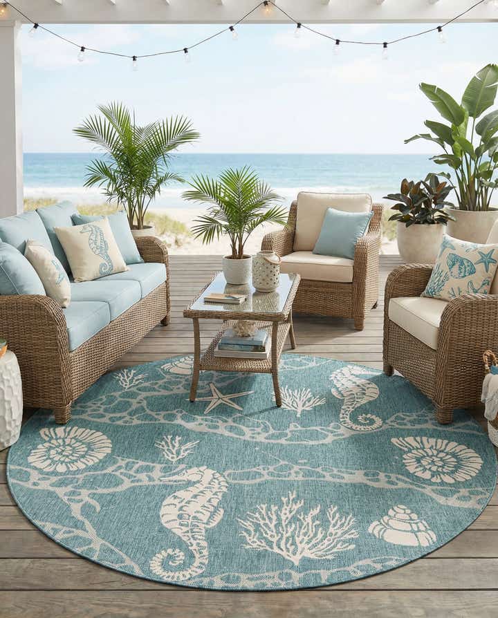 7' 10 x 7' 10 Easy-Clean Coastal Indoor / Outdoor Round Rug