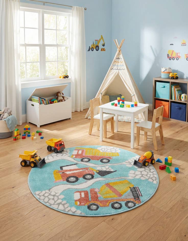 Detail image of 3' 3 x 3' 3 Construction Whimsy Kids Round Rug