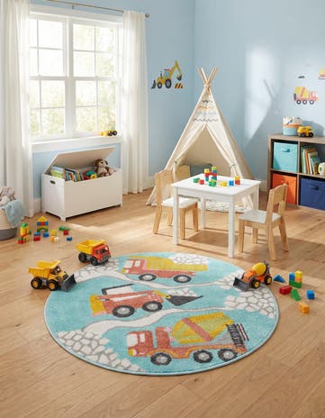 3' 3 x 3' 3 Construction Whimsy Kids Round Rug