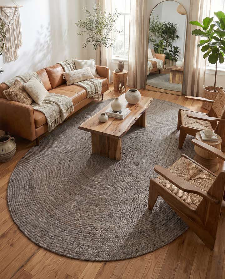 8' x 10' Handmade Braided Jute Oval Rug