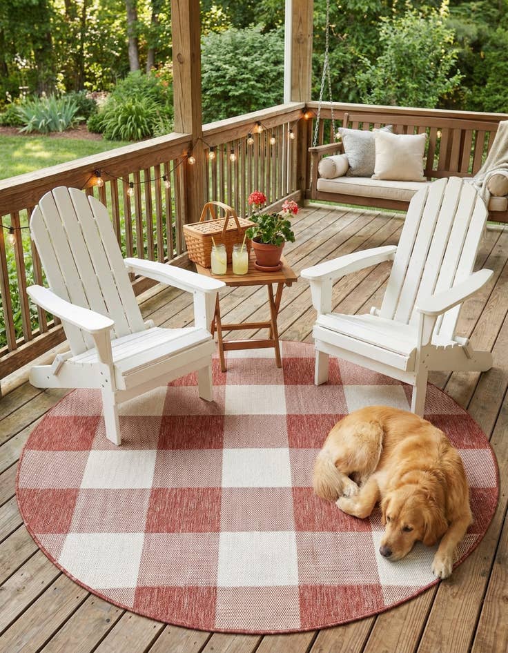 Detail image of 6' x 6'  Washable Checkered Indoor / Outdoor Round Rug