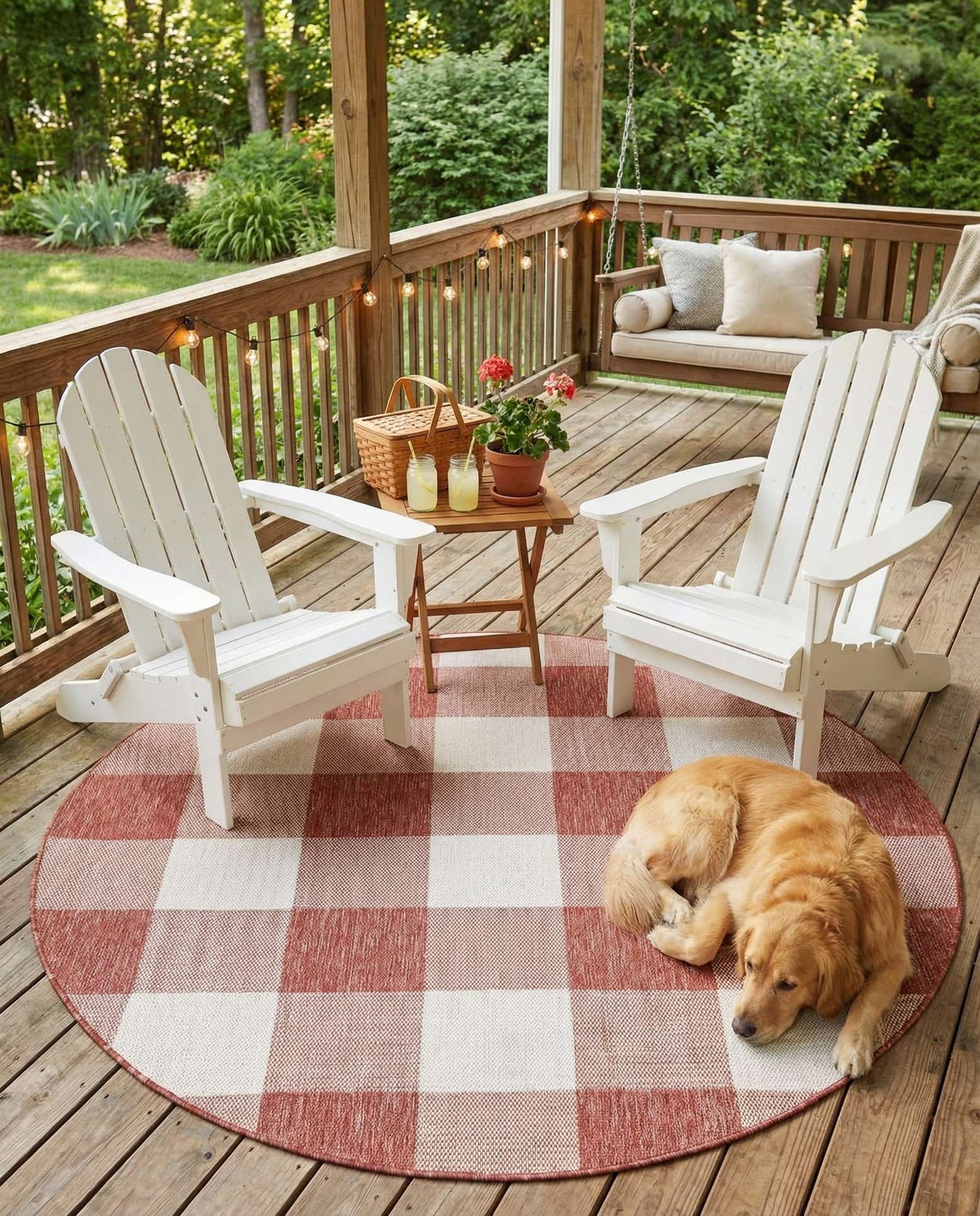 6' x 6' Easy-Clean Checkered Indoor / Outdoor Round Rug