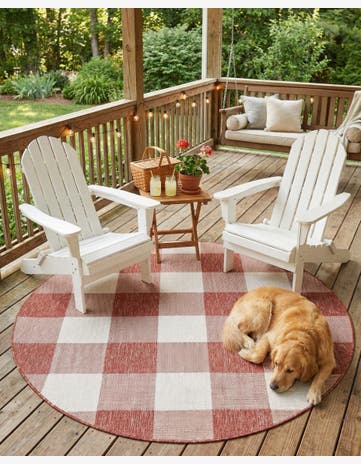 6' x 6' Easy-Clean Checkered Indoor / Outdoor Round Rug
