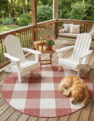 6' x 6' Easy-Clean Checkered Indoor / Outdoor Round Rug