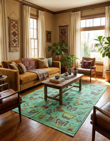 4' 10 x 6' 7 Hand Woven Kilim Suzani Wool Rug