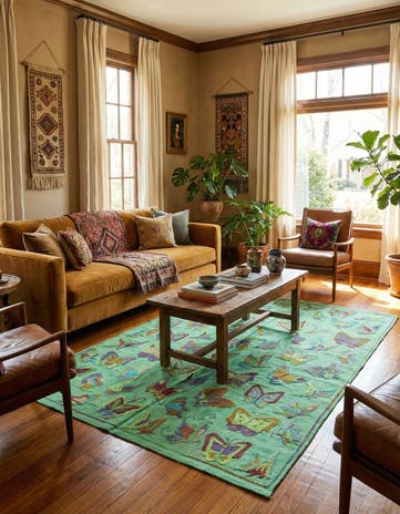 4' 10 x 6' 7 Hand Woven Kilim Suzani Wool Rug