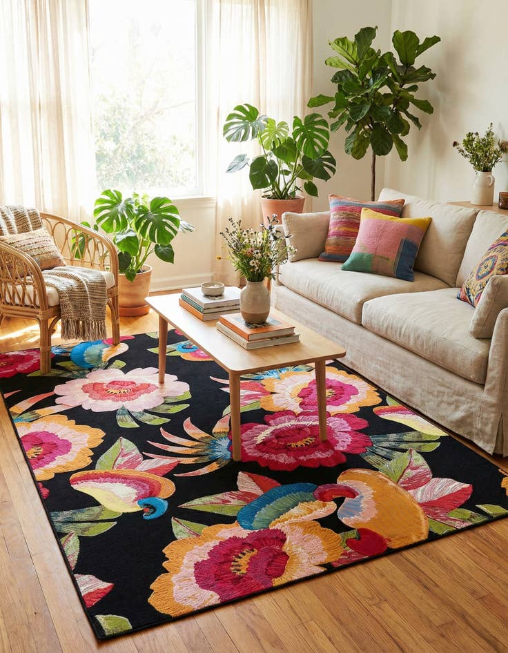 Detail image of  7' 10 x 10'  Washable Botanical Indoor / Outdoor Rug