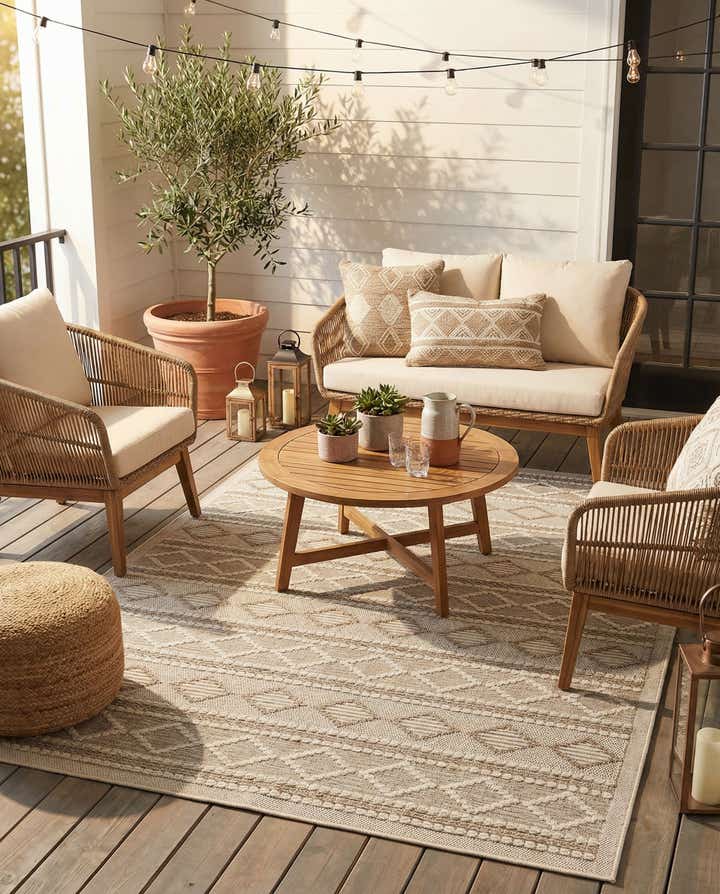 5' 3 x 7' 4 Easy-Clean Trellis Textured Indoor / Outdoor Rug