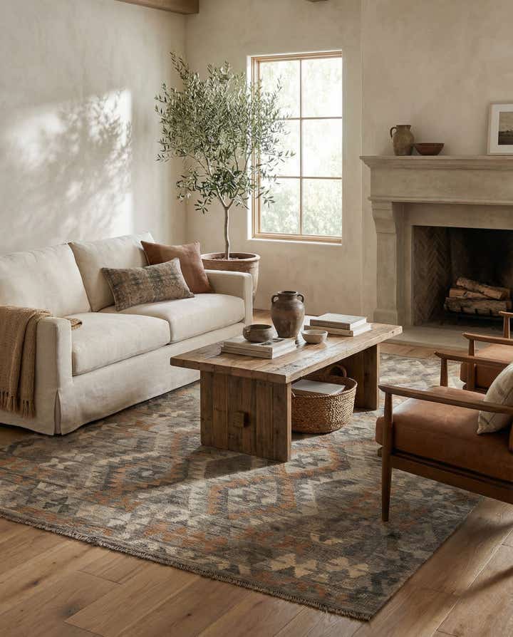 5' 9 x 8' 2 Hand Woven Kilim Maymana Wool Rug