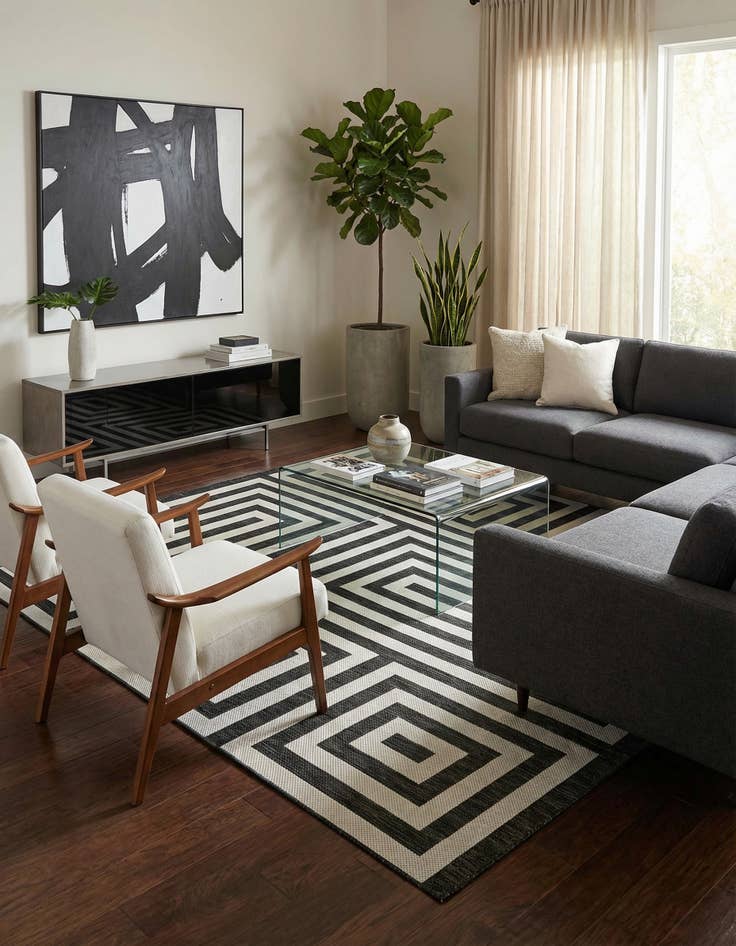 Detail image of  12' x 12'  Washable Modern Indoor / Outdoor Square Rug