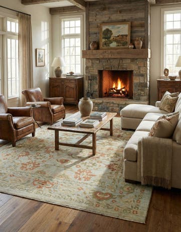 12' 3 x 16' 9 Hand Knotted Oushak Wool Rug