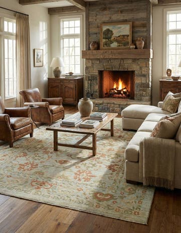 12' 3 x 16' 9 Hand Knotted Oushak Wool Rug