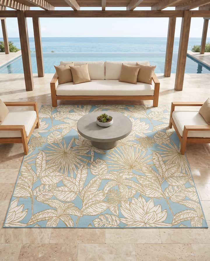 7' 10 x 7' 10 Easy-Clean Botanical Indoor / Outdoor Square Rug