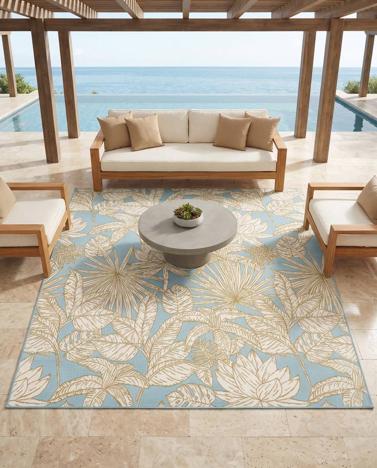 Detail image of 7' 10 x 7' 10 Easy-Clean Botanical Indoor / Outdoor Square Rug
