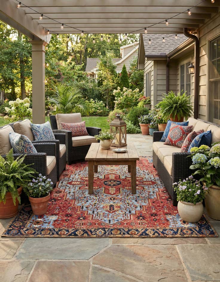 Detail image of 9' x 12'  Washable Traditional Indoor / Outdoor Rug