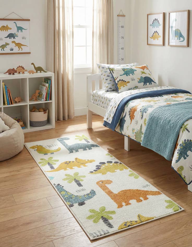 Detail image of 2' 2 x 5' 1 Dinosaur Whimsy Kids Runner Rug