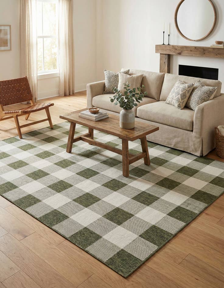 Detail image of 9' x 12'  Washable Checkered Indoor / Outdoor Rug
