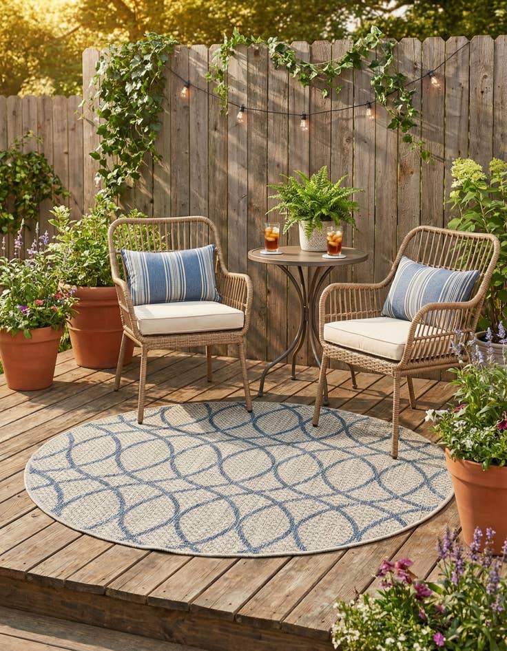 Detail image of 3' x 3'  Washable Trellis Indoor / Outdoor Round Rug