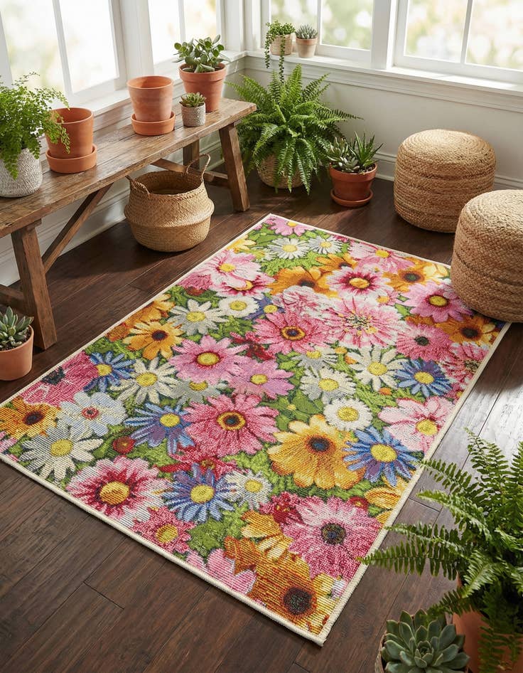 Detail image of  2' x 3'  Washable Botanical Indoor / Outdoor Rug