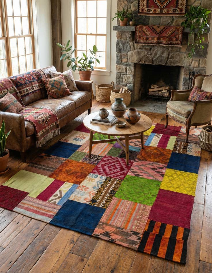 Detail image of 5' 9 x 7' 10  Hand Woven Kilim Patchwork Wool Rug