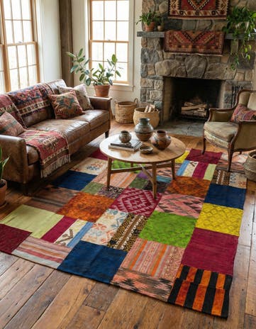 5' 9 x 7' 10 Hand Woven Kilim Patchwork Wool Rug