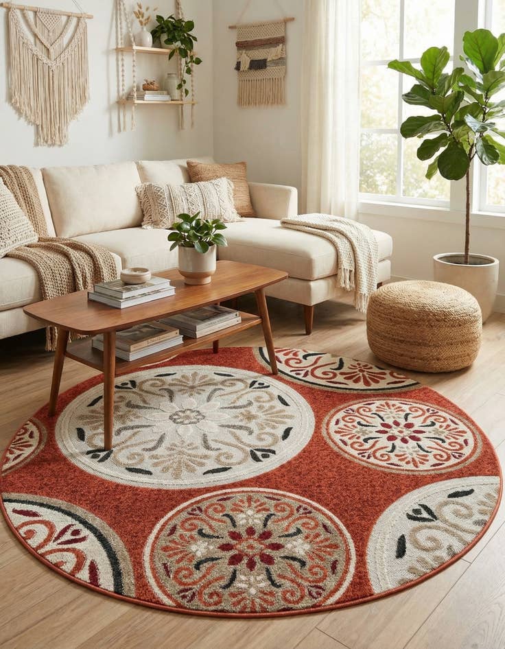 Detail image of 5' 3 x 5' 3 Easy-Clean Modern Indoor / Outdoor Round Rug