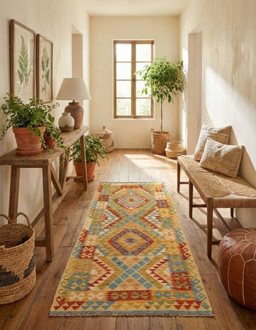 3' 2 x 6' 4 Hand Woven Kilim Maymana Wool Runner Rug