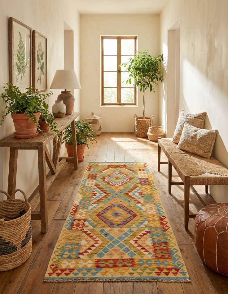 Detail image of 3' 2 x 6' 4  Hand Woven Kilim Maymana Wool Runner Rug