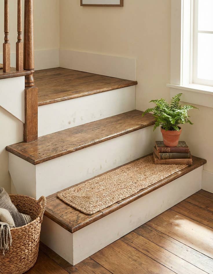 Detail image of  0' 9 x 2' 6  Hand Braided Jute Stair Rug