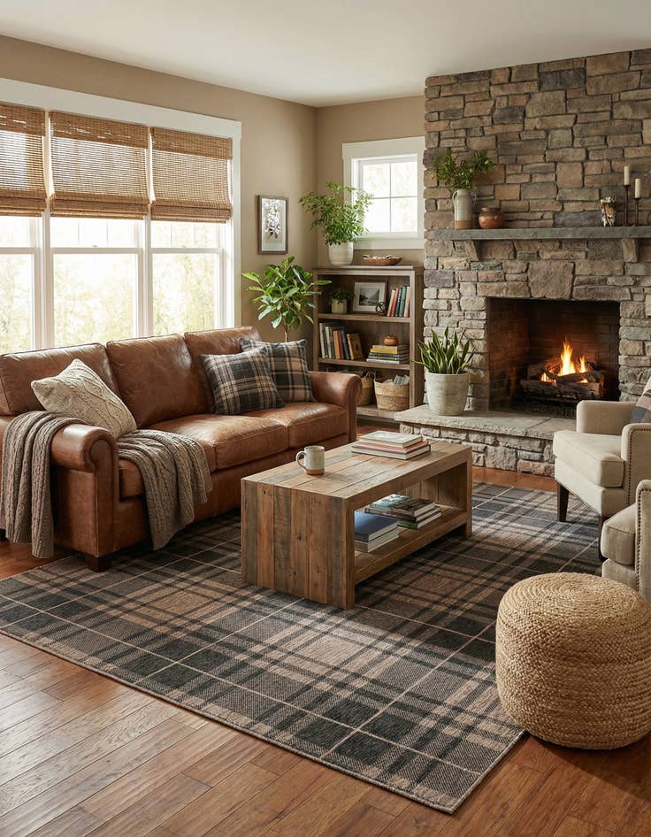 Detail image of  7' 10 x 10'  Washable Checkered Indoor / Outdoor Rug