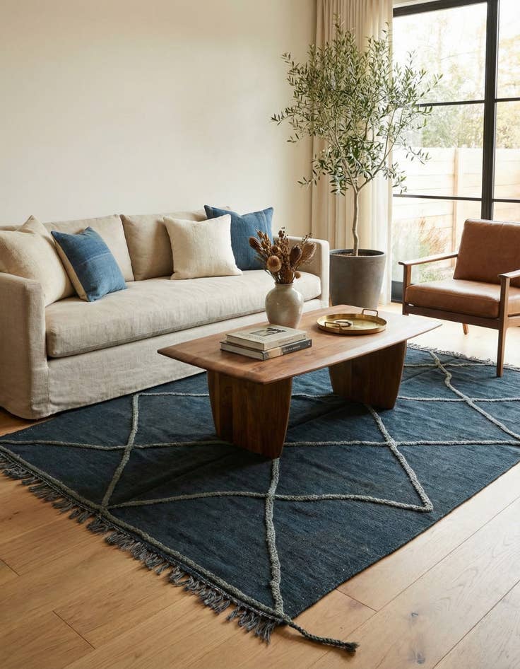 Detail image of  4' 5 x 6'  Hand Woven Kilim Modern Wool Rug