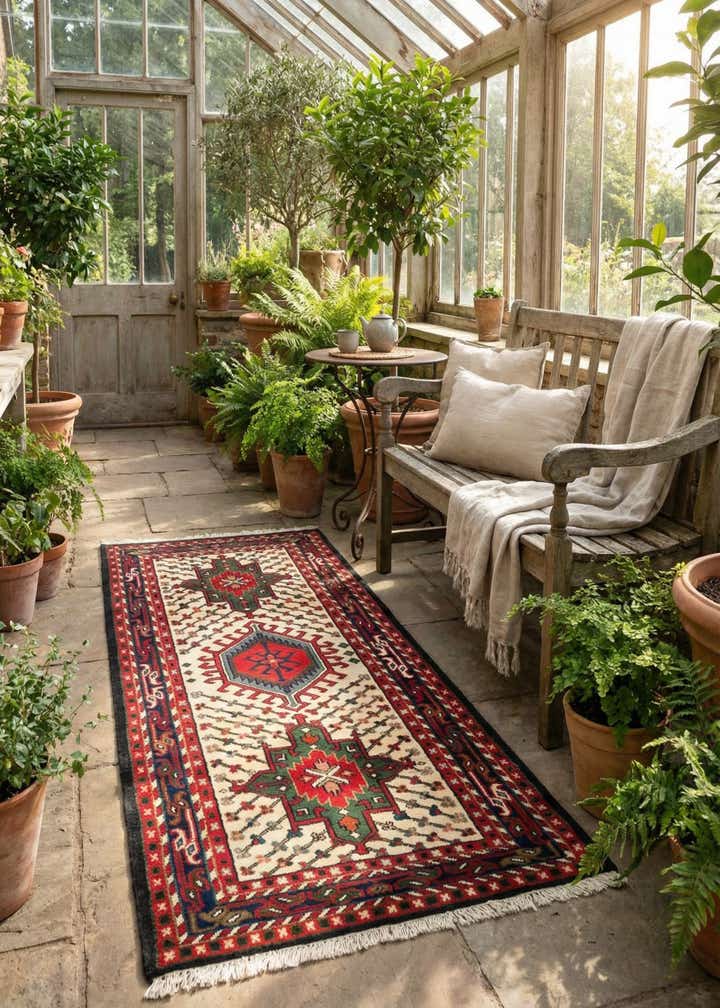 3' 3 x 6' 3 Hand Knotted Gharajeh Wool Runner Rug