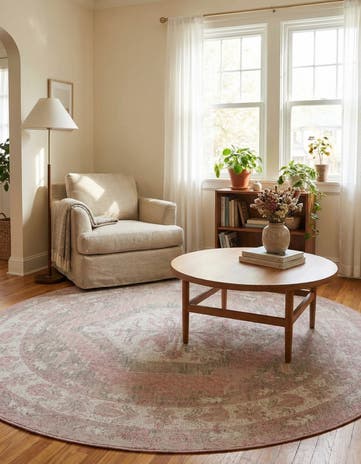 7' 10 x 7' 10 Easy-Clean Traditional Indoor / Outdoor Round Rug