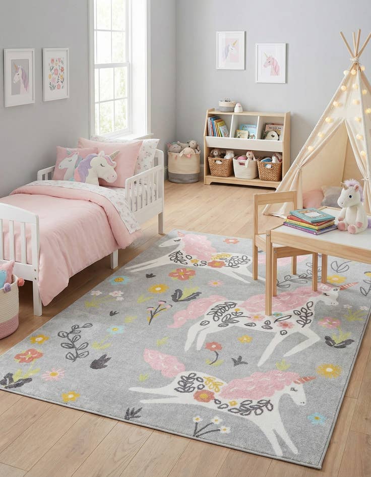 Detail image of 7' 10 x 10' Unicorns Whimsy Kids Rug