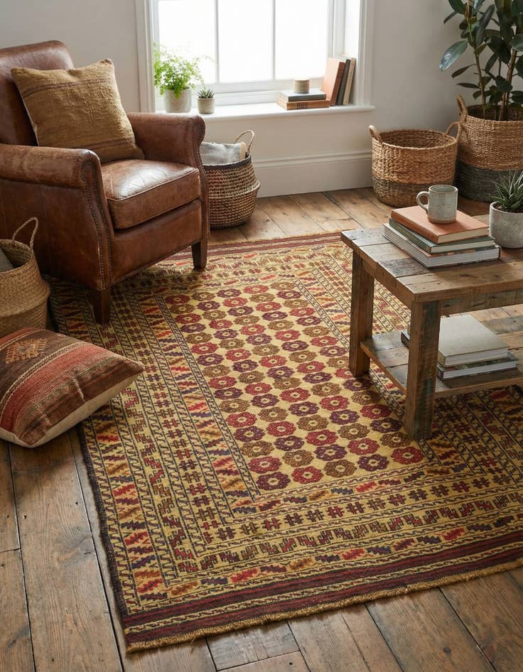 Detail image of 4' 3 x 6' 6  Hand Woven Kilim Afghan Wool Rug