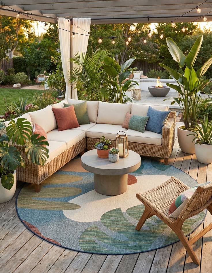 Detail image of 10' x 10'  Washable Baja Indoor / Outdoor Round Rug