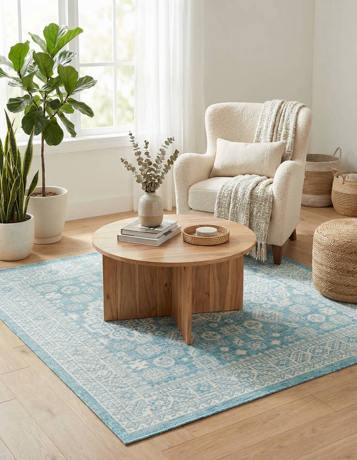 Detail image of 5' 3 x 5' 3  Washable Aztec Indoor / Outdoor Square Rug