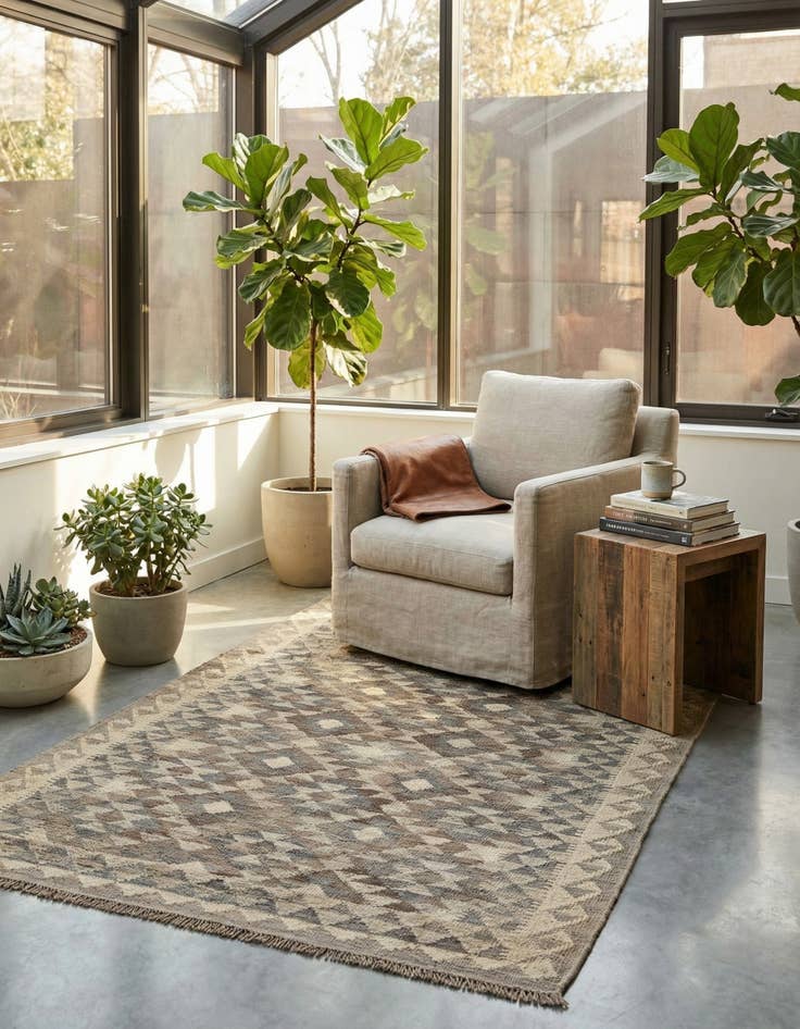 Detail image of 3' 11 x 5' 10  Hand Woven Kilim Maymana Wool Rug