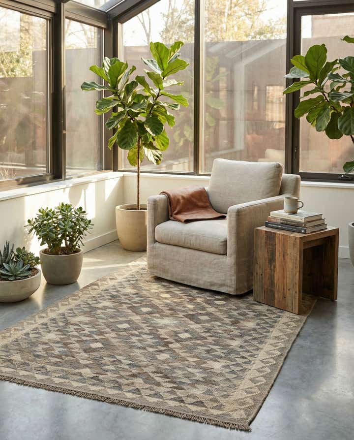 3' 11 x 5' 10 Hand Woven Kilim Maymana Wool Rug