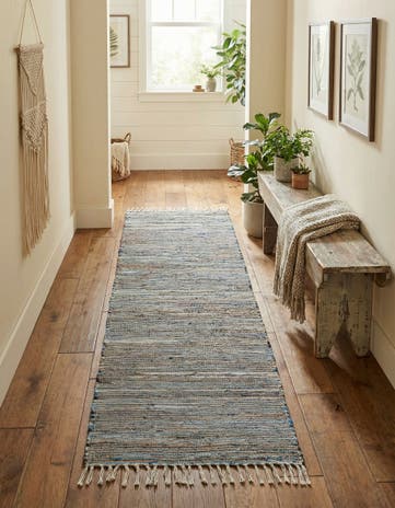Blue Hand Woven Chindi Jute Runner Rug
